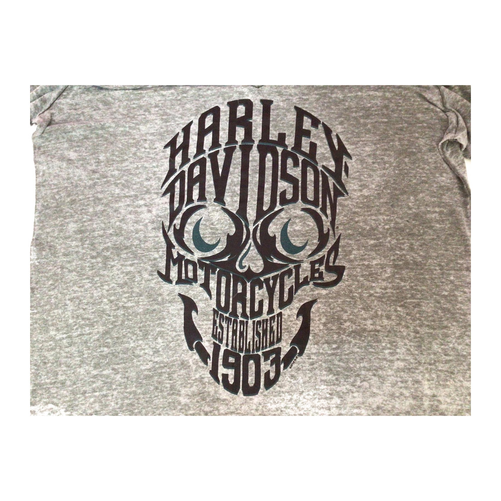 Harley Davidson Women's Skull Logo V Neck Heathered Short Sleeve T Shirt Grey XL - Picture 4 of 8